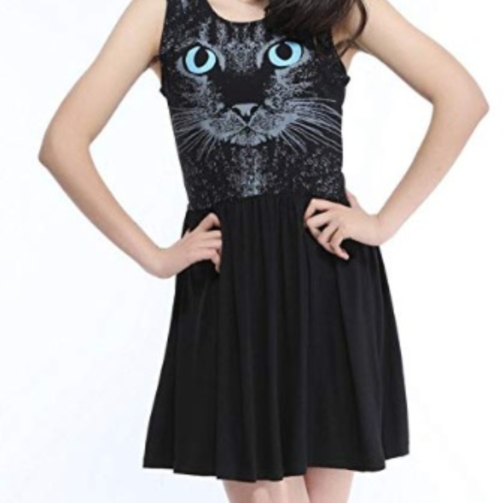 Black and Blue Cat Skater Dress